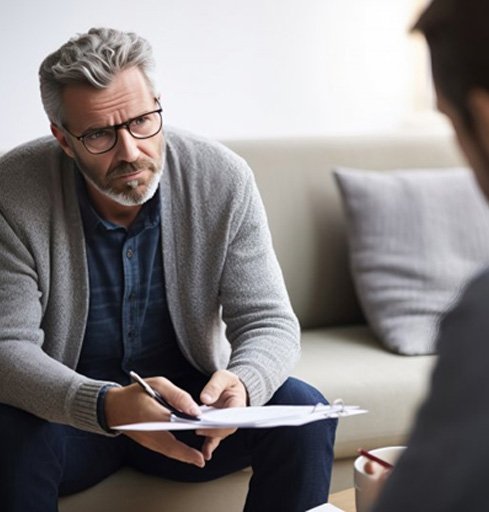 a psychiatrist speaking with a patient about depression