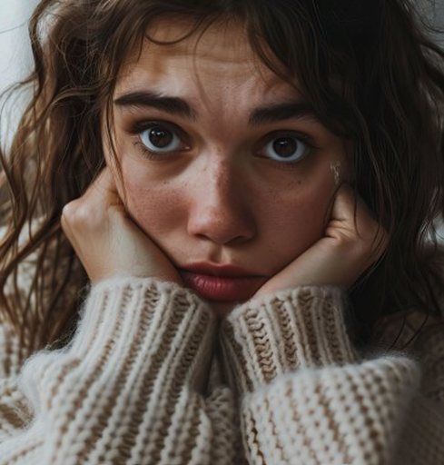 a girl looking worried and fixated on something