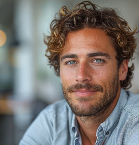 a man smiling comfortably and relaxed