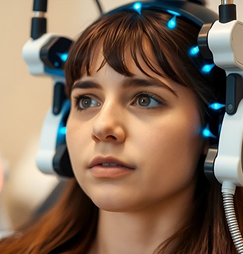 Teen girl undergoing TMS therapy